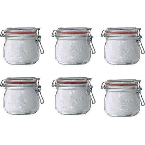 Lot de 6 bocaux en verre 500ml – Diamètre 8,5 cm – Fermeture à canette – Conservation préparations maison – Le Parfait (1/5)