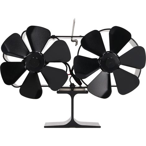 Ventilateur de poêle à 6 pales alimenté par la chaleur, double tête, pour cheminée, non électrique, noir