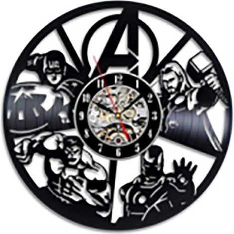 Horloge Murale Vinyle Noir Silencieuse 31cm Déco Vintage