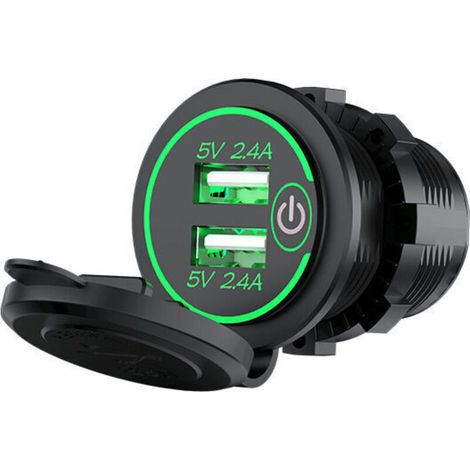 Double prise de chargeur de voiture USB 4,8 A Prise de courant étanche pour chargeur de voiture Adaptateur de chargeur de voiture à charge rapide pour véhicules 12 V 24 V Voiture Bateau