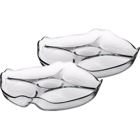 Plat de service - JUANIO - 5 compartiments - Verre transparent - Diam.25,2 cm - Lot de 2 (1/4)