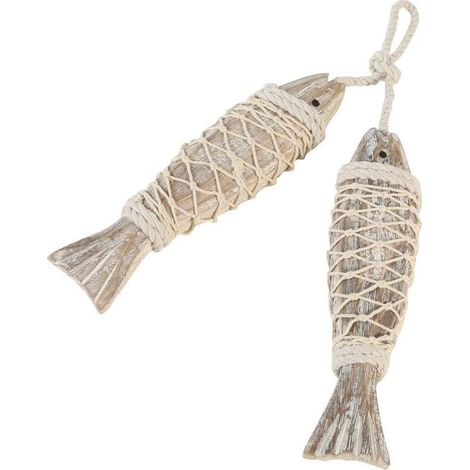 2 Pcs Décorations de Poissons en Bois décorations murales en Bois pour la décoration de la Maison décoration Nautique Plage thème Mur Ornement (S) (1/5)