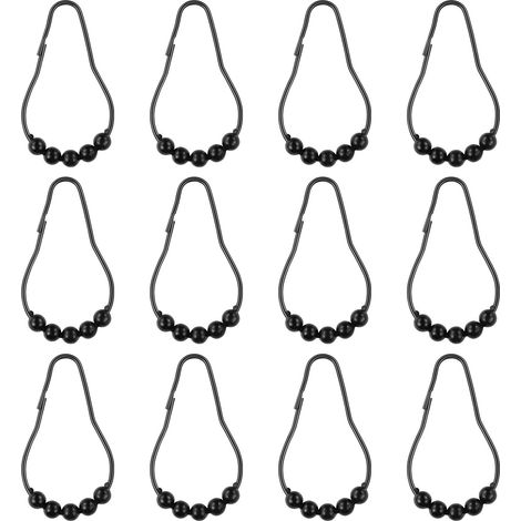 Crochets de Rideau de Douche Noirs en Acier Inoxydable, Lot de 36 Antirouille pour Salle de Bain (1/5)