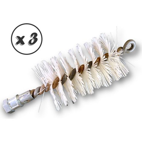Lot de 3 Brosses à tube PRO NYLON Ø 55 mm Raccord M12175 femelle Ame en acier torsadé Nettoyage brossage tube et canalisation Kibros 41SCN55x3