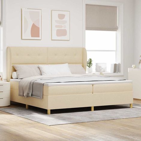vidaXL Cama tipo Box Spring con cabecera Crema 200 x 200 cm tela (1/5)