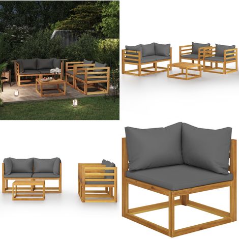 Salon de jardin 5 pcs avec coussin Bois d'acacia solide - Salon De Jardin - Mobilier De Jardin - Meubles De Jardin - Set De Salon De Jardin - Acacia Massif - Home & Living