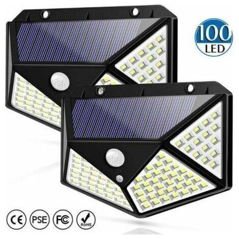 Lot de 2 Projecteurs Solaire avec détecteur de mouvement 100LED Applique murale solaire lumineuse à quatre faces (1/4)