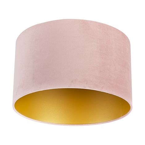 QAZQA Algodón Pantalla de lámpara de terciopelo rosa 35/35/20 con interior dorado , (1/4)