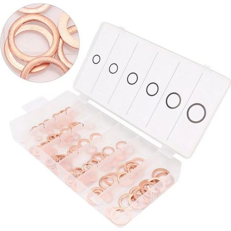 ASSORTIMENTO 110 RONDELLE IN RAME KIT 110 RONDELLE IN RAME ASSORTITE 6 MISURE