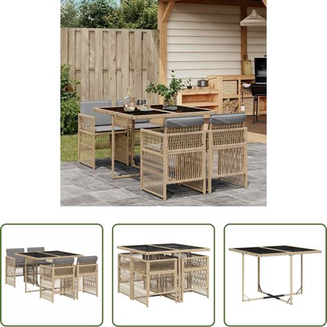 vidaXL Gartenstuhl - 5-tlg. Garten-Essgruppe mit Kissen Beigemischung Poly Rattan (1/5)