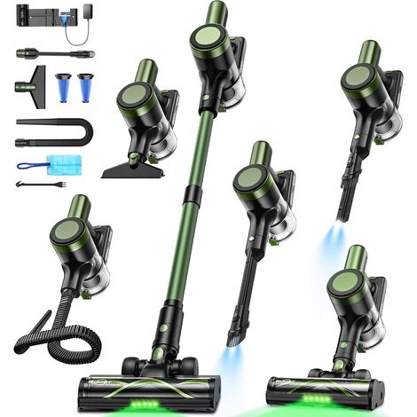 Aspirateur sans Fil 50 KPa/500 W/55 Min, avec Station de Charge Murale, autoportant, écran LED, Brosse Anti-enchevêtrement, pour Poils d'animaux, Tapis, sols durs, Voiture, Vert Militaire (1/5)