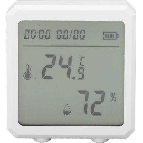 Thermomètre Hygromètre WiFi Capteur Température Humidité Intérieur Écran LCD Alarme Voix Blanc Design Compact (1/5)
