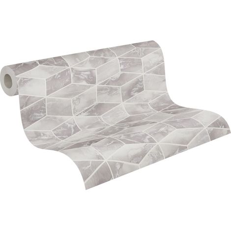 papier peint hexagone 3d gris et argent  - Livingwalls (1/5)