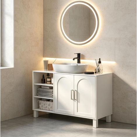 Mueble bajo lavabo 90x30x63 cm MDF crema, ahorro de espacio para baño – MEUBLIV (1/5)