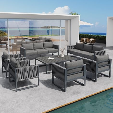 Ensemble de meubles de jardin canapé extérieur 10 places,pieds réglables,cadre métal inoxydable pour terrasse et balcon gris. (1/5)