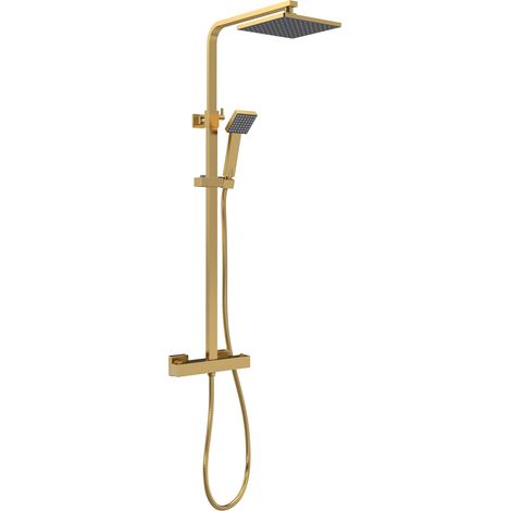 Nuie Brushed Brass Thermostatic Shower Bar Valve and Rigid Riser Shower Kit with Square Head- JTY886