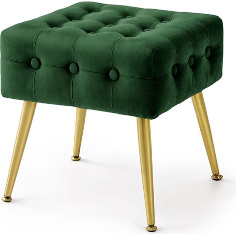Tabouret rembourré en velours 40 cm QUADRA Vert Bouteille (1/5)