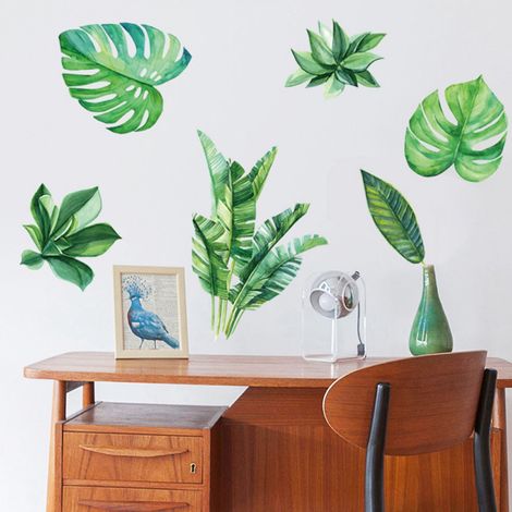 Autocollant mural feuille verte décoratif pour salon chambre fond mural adhésif déco sticker plantes nature (1/3)