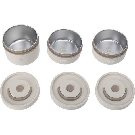 Boîte à lunch isotherme multifonctionnelle et portable ronde en acier inoxydable 304 avec sac isotherme, beige, lot de 3 (1/5)