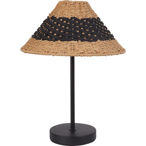 Lámpara de mesa de noche con pantalla de cuerda de papel estilo boho en color beige y negro Momba