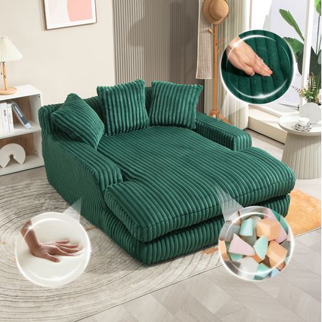 Méridienne 125x155x63 cm vert émeraude, 3 coussins, velours côtelé, sans montage MEUBLIV (1/5)