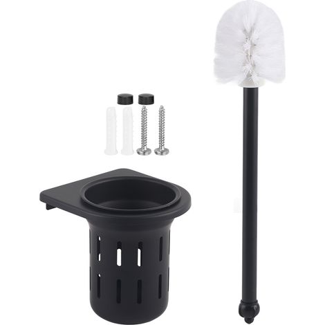 Ensemble porte-brosse WC mural, aluminium noir, accessoires de salle de bain (1/5)