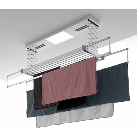 Foxydry Pro, Étendoir à linge de plafond ou mur chauffant, étendoir électrique télécommandé en aluminium et acier, plafond 122x52x30cm (1/5)