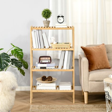 Bambus-Bücherregal, multifunktionales 4-stöckiges Regal mit Kippsicherung, 62 x 33 x 112 cm, Natur