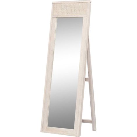 Miroir sur pied blanc en rotin pour déco zen - Blanc cassé épuré en rotin naturel