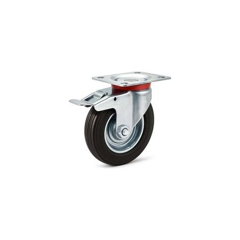 Roues Charge Lourde Jeu de 2 125 mm, pivotent à 360°, roulement à Billes, 2 Freins, capacité 320 kg, Noires (1/4)