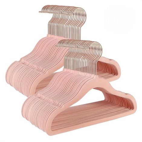 ACAZA - Cintres pour enfants - Lot de 50 - Cintres en velours avec crochets roses - Penderie antidérapante pour vêtements d'enfants et de bébés - Rose clair (1/5)