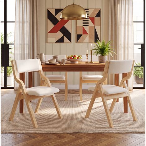 Set de 2 sillas plegables de comedor 97,31×56,31×27,1 cm en madera maciza y lino beige (1/5)