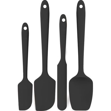 1 juego (4 piezas)，Utensilios para hornear，Espátula de silicona integrada，Espátula para cremas，Espátula para mezclar masa，Negro (1/5)