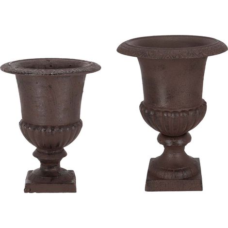 Esschert Design – Lot de 2 vases Médicis en fonte – Dimensions 31.5x31.5x42.3 cm et 17.3x17.3x23.1 cm – Finition artisanale résistante aux intempéries (1/4)