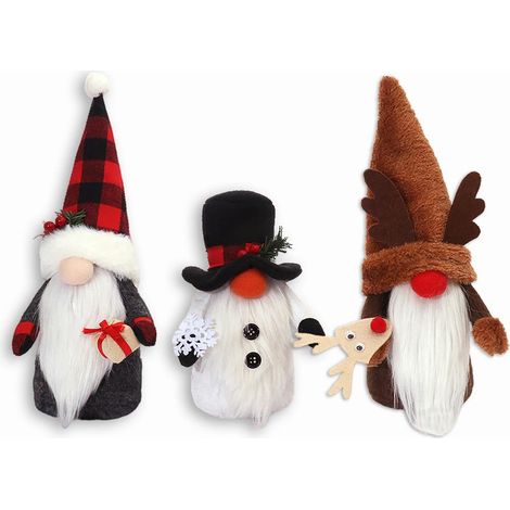 3-teiliges Weihnachtsdekorationsset: Geschenktüte, stehende Figur eines alten Mannes, gesichtslose Puppe, festlicher Tischschmuck (1/5)
