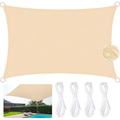 Wasserdichtes, rechteckiges Sonnensegel 3 x 5 m, 95 % Schattierungsgewebe, UV-Schutz für Terrasse, Garten und Balkon – Beige (1/5)
