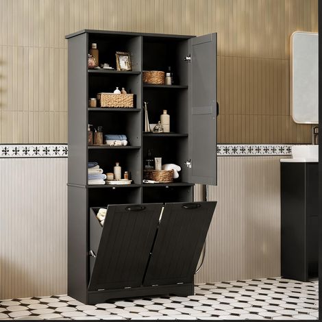 Armoire de salle de bain noire 78 x 35 x 172 cm en MDF (1/5)