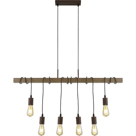 Searchlight Barn Lampadario a sospensione a 6 luci in metallo nero e legno (1/5)