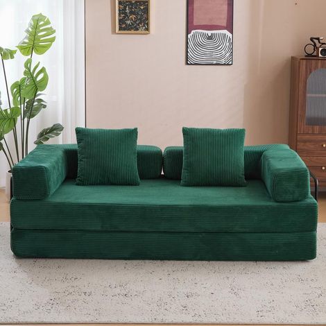 4-in-1 Schlafsofa aus Cord, faltbares 2-Sitzer Sofa mit Bettfunktion, ideal für kleine Räume (1/5)
