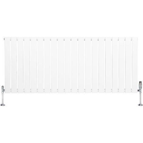 Radiateur Plat à 1 Colonne & Vannes 600 x 1400 mm en Acier Blanc Chauffage Centrale Moderne Horizontale Monté Sur Mur Cuisine Salle de Bain [Brosse de Nettoyage & Supports INCLUSES] (1/5)