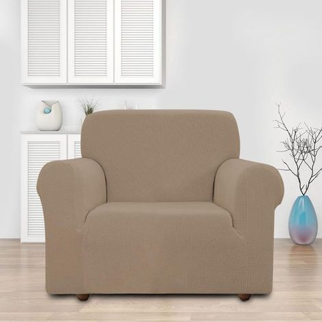 Housse de canapé élastique, housse extensible, housse pour canapé/fauteuil 1 place (crème, 85-115 cm) (1/3)