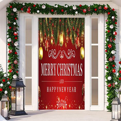Nouvelle décoration adhésive de porte pour Noël, toile de fond festive, tapisserie murale pour porte de chambre, largeur de porte - SDMT-036 - 110 x 180 cm