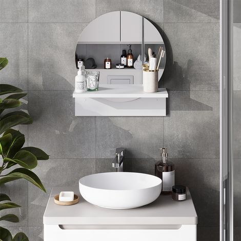 Espejo de baño Elyra, Blanco, 40 x 47.5 cm con estante, Vicco (1/5)