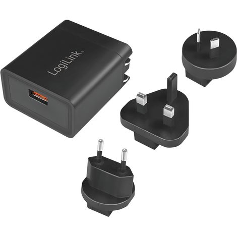 Adaptador de viaje LogiLink USB QC 3.0 de carga rápida de 18 W (EE. UU./Reino Unido/UE/Australia) (1/5)