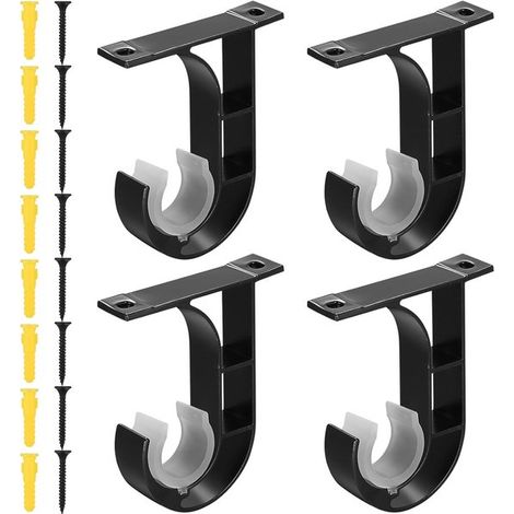 Soportes negros para cortinas - Soportes metálicos resistentes para barras de cortina de 25-40 mm - 4 unidades (1/5)