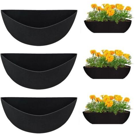 BUNTHAUS Lot de 3 doublures de pot de fleurs demi-rondes en feutre de 41 cm à suspendre au mur, pour pot de fleurs, panier de fleurs, panier de fenêtre (1/4)