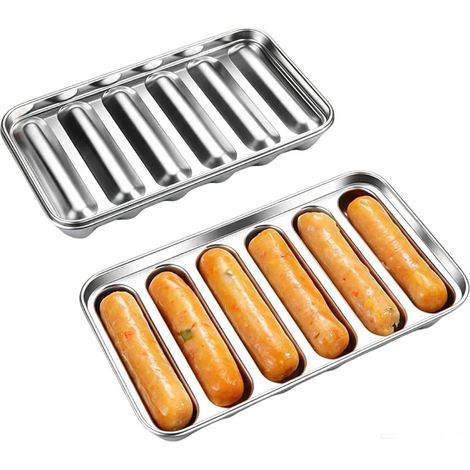 Molde/placa de cocción de acero inoxidable para salchichas, apto para perritos calientes, salchichas y panecillos para perritos calientes. (1/5)