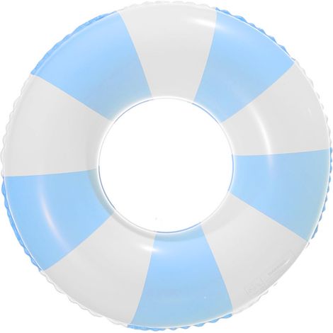 Bouée gonflable à rayures, structure épaisse, couleurs bleue et blanche, pour enfants, pour la piscine et la plage, fêtes aquatiques estivales.-AquaForge (1/5)