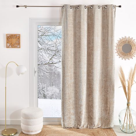Rideau à oeillets chenille - Effet peluche Beige 135x260 cm