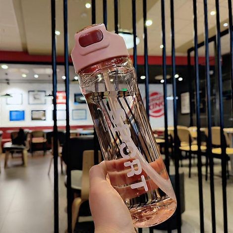 Gourde de sport avec paille, grande bouteille transparente de 800 ml, étanche et munie d'une poignée. (1/5)